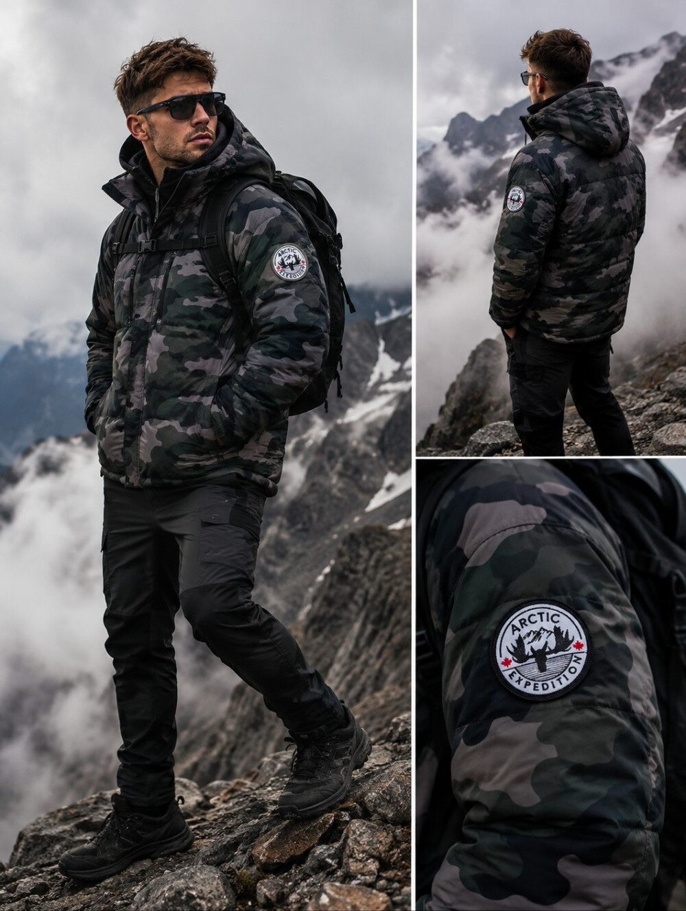 Arctic Expedition Camo Down & Feather Hooded Puffer Jacket Men's M Winter Coat